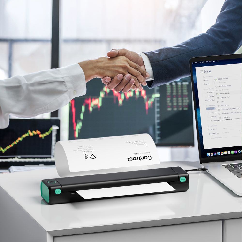 Print A4 documents anywhere, no ink and no desk setup.