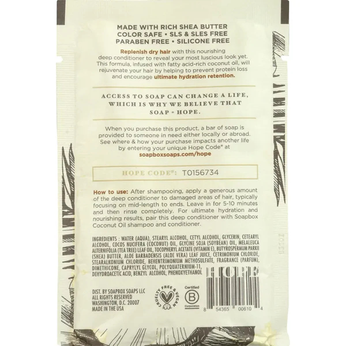 Soapbox Deep Conditioner Packet Coconut Oil Rejuvenating (12 CT)