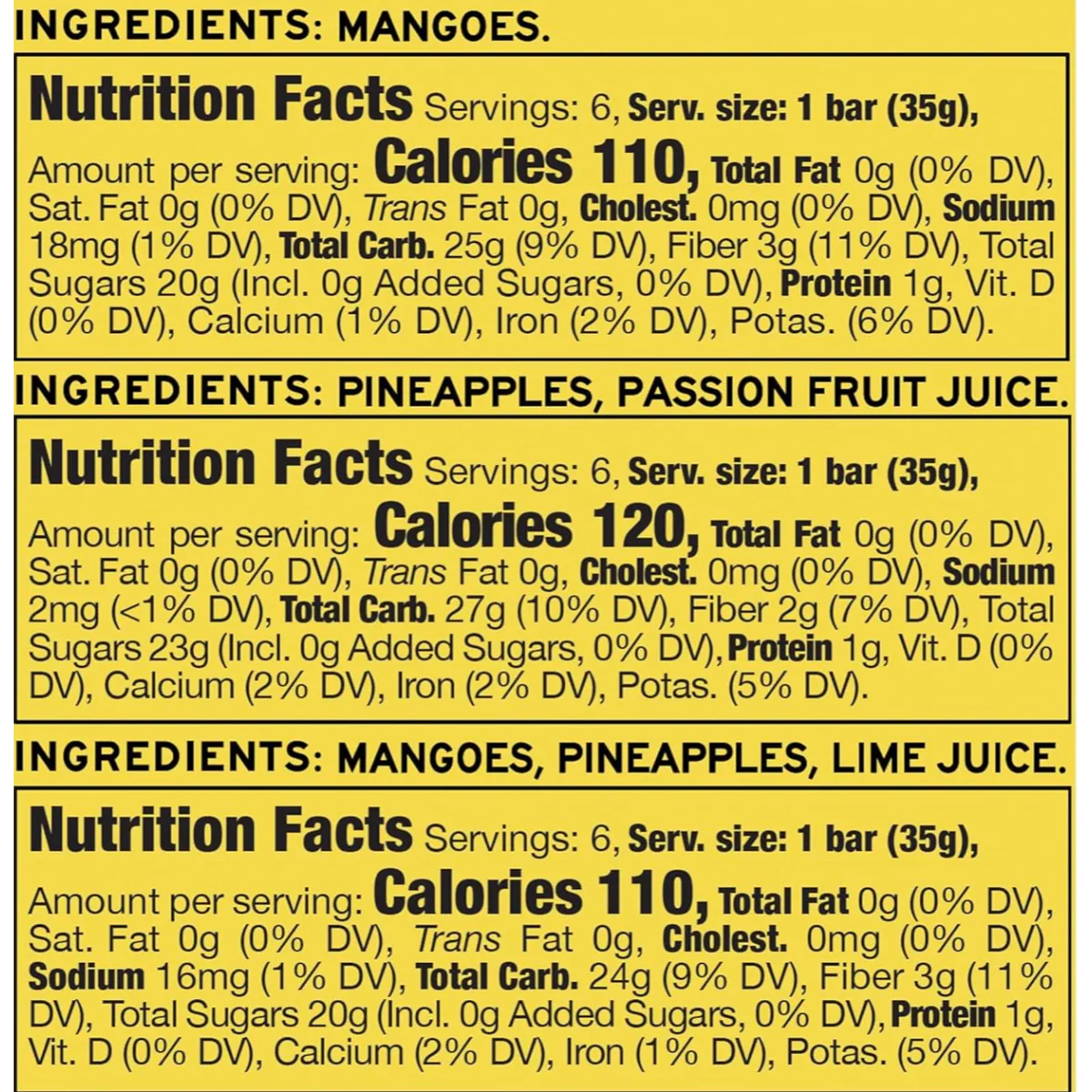 Mix of 3 Premium Tropical Fruit Bars Variety Pack (18 CT)