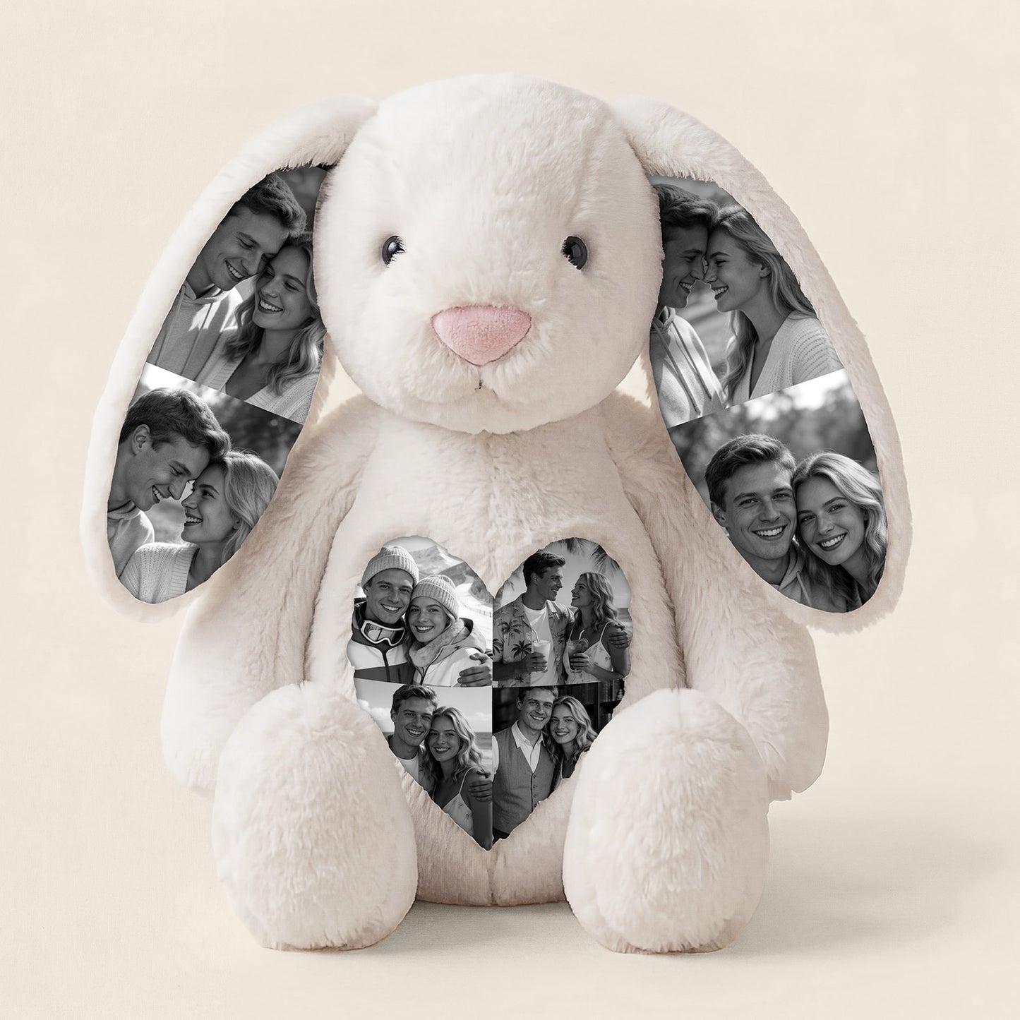 Custom Photo Bunny Plush – Personalized Hidden Ear Picture Bunny Gift for Couples Anniversary Gifts