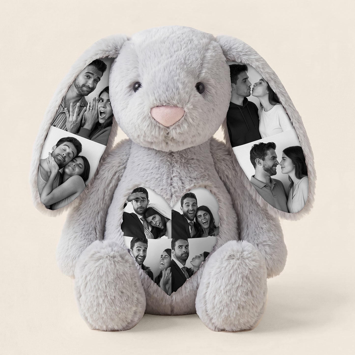 Custom Photo Bunny Plush – Personalized Hidden Ear Picture Bunny Gift for Couples Anniversary Gifts