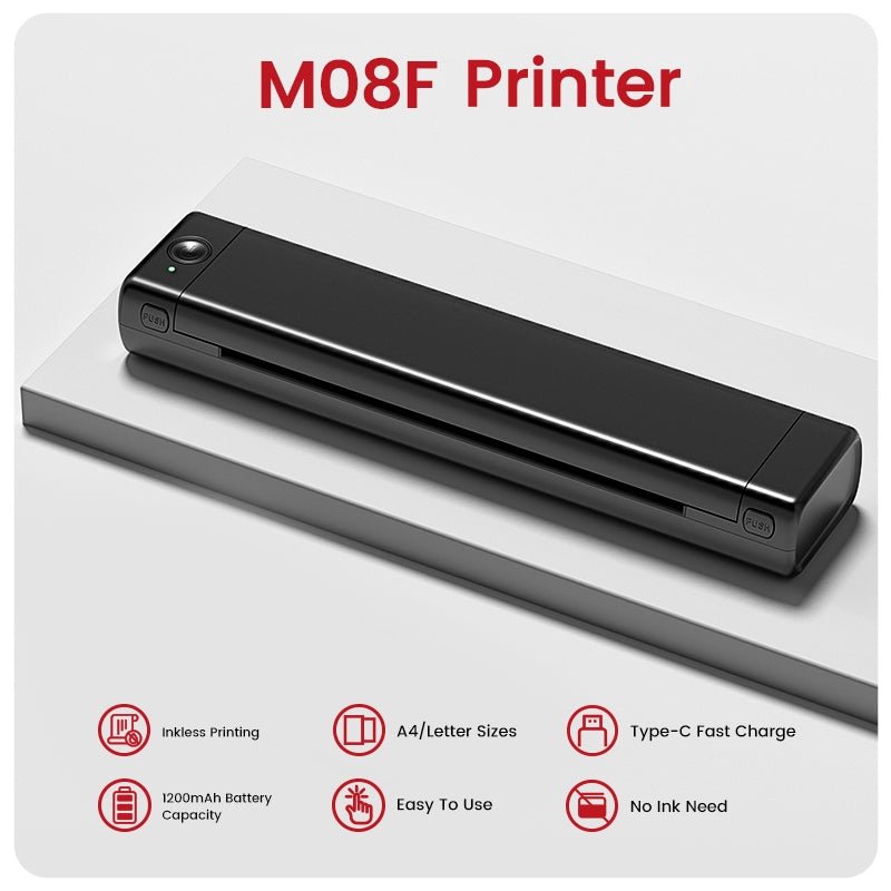 Print A4 documents anywhere, no ink and no desk setup.