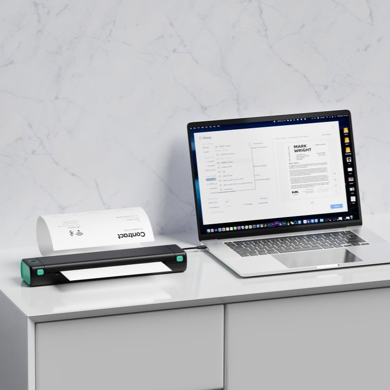 Print A4 documents anywhere, no ink and no desk setup.
