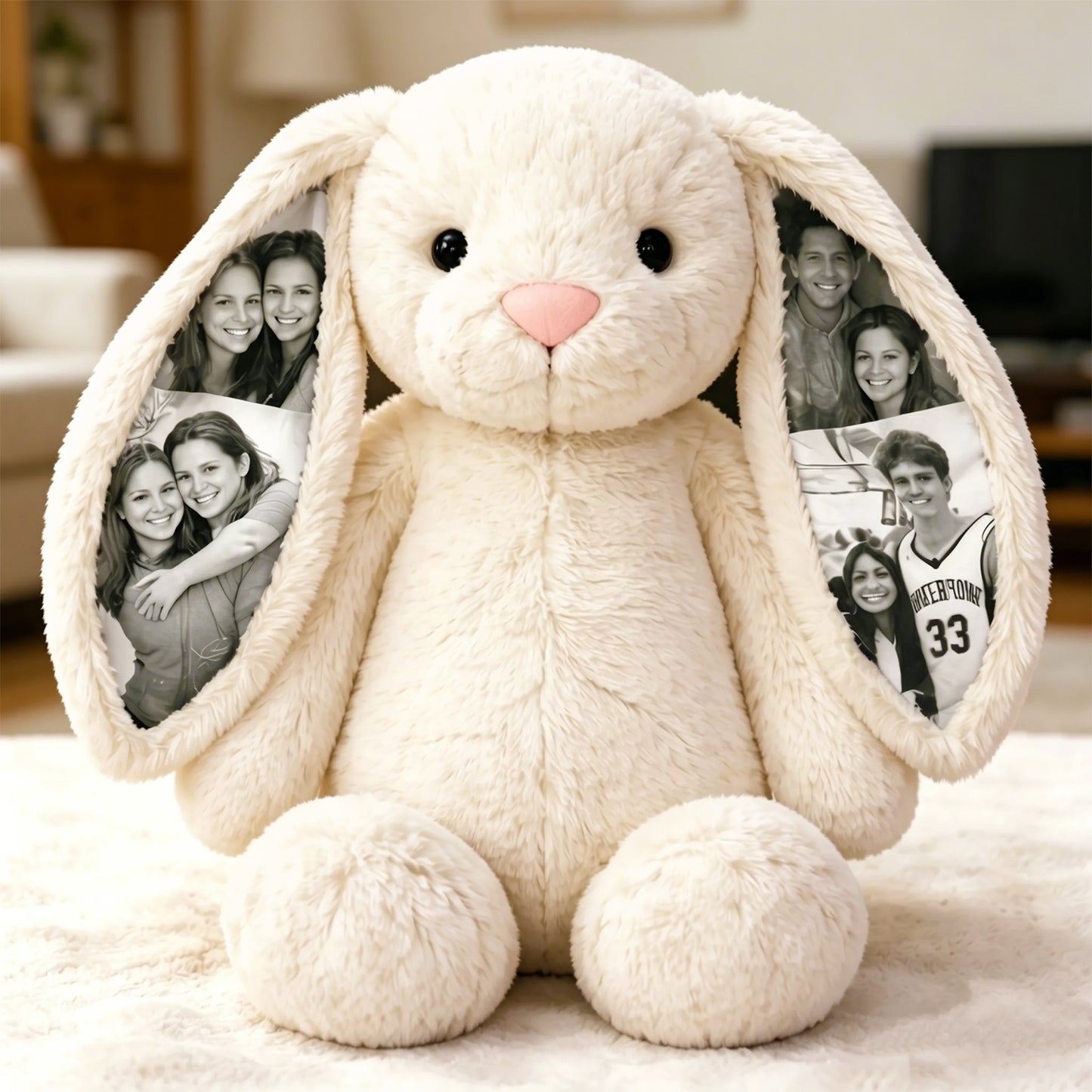 Custom Photo Bunny Plush – Personalized Hidden Ear Picture Bunny Gift for Couples Anniversary Gifts