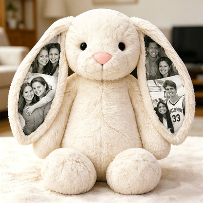 Custom Photo Bunny Plush – Personalized Hidden Ear Picture Bunny Gift for Couples Anniversary Gifts
