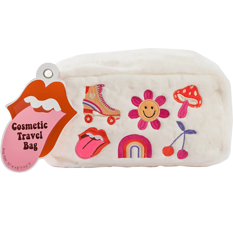 Retro Embroid Faux Fur Cosmetic Bag
