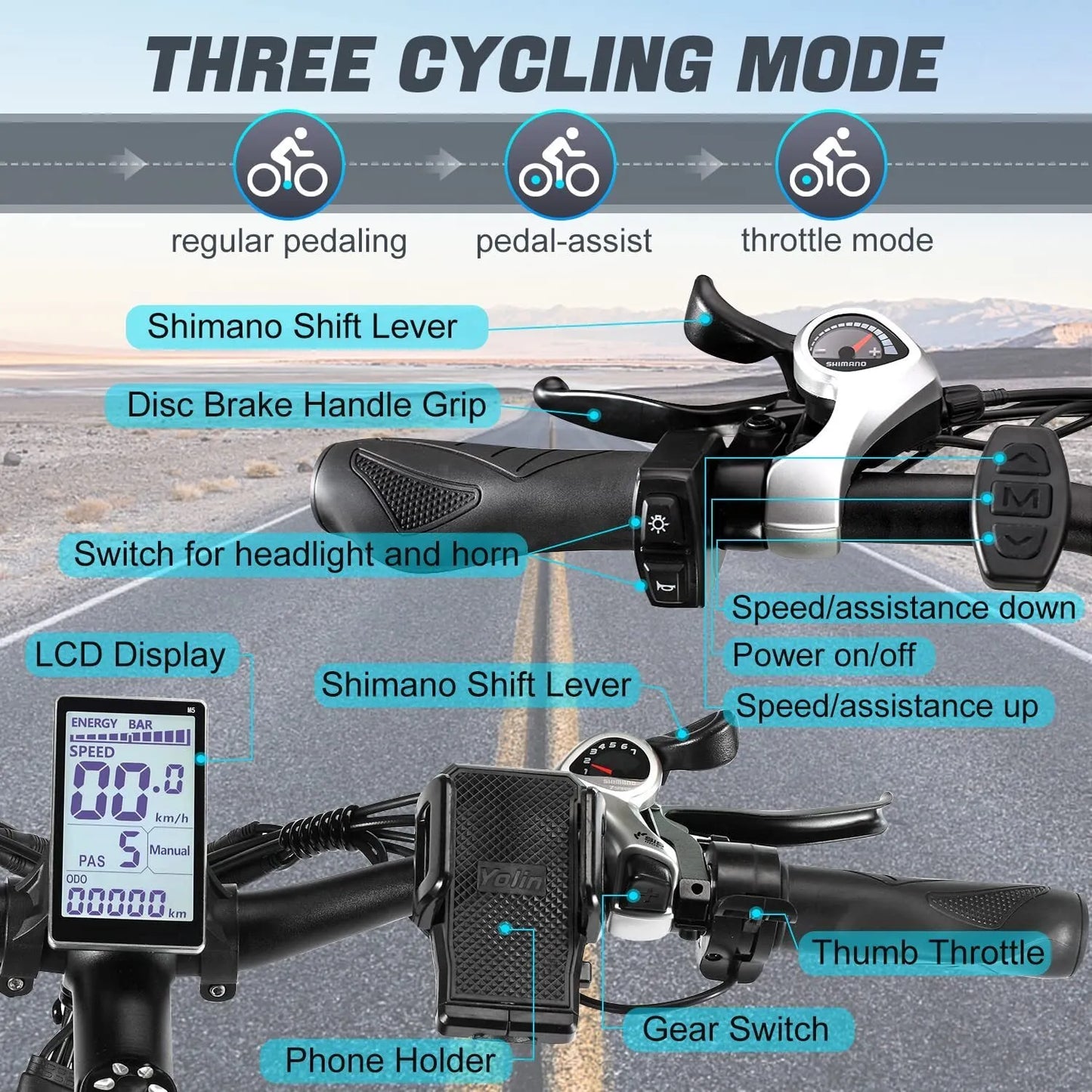 🎉( CLEARANCE SALE ) 🎉✨Wide tire electric bike with 2000W 48V/17.5Ah removable battery 35MPH✨
