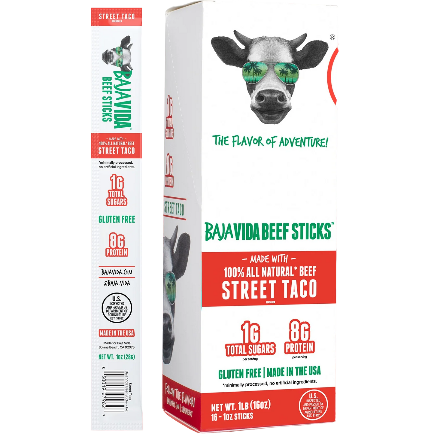 100% All-Natural Beef Sticks - Street Taco (16 Sticks)