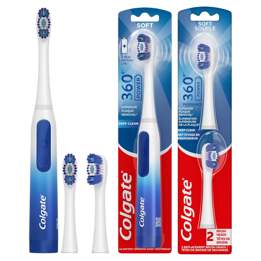 360 Floss Tip Sonic Powered Battery Toothbrush + 2 Floss Tip Refill Heads