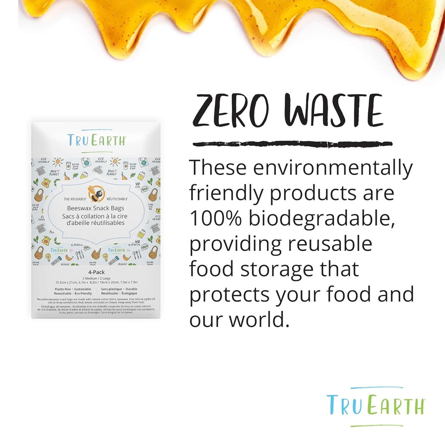 Beeswax Snack Bags 4 Pack - Contains 2 Medium & 2 Large Bags