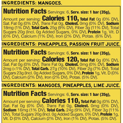 Mix of 3 Premium Tropical Fruit Bars Variety Pack (18 CT)