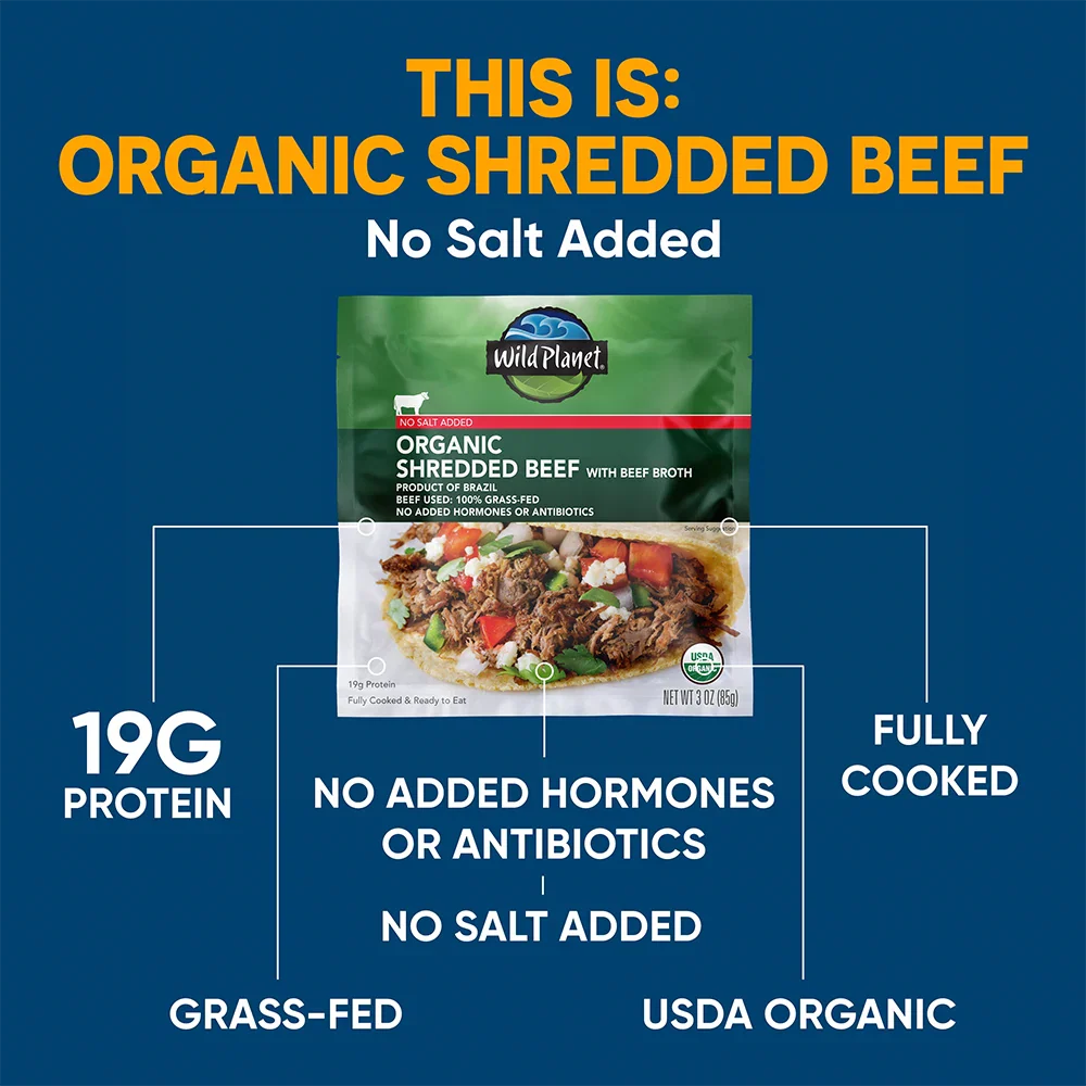 Organic Shredded Beef Single-Serve Pouch No Salt Added