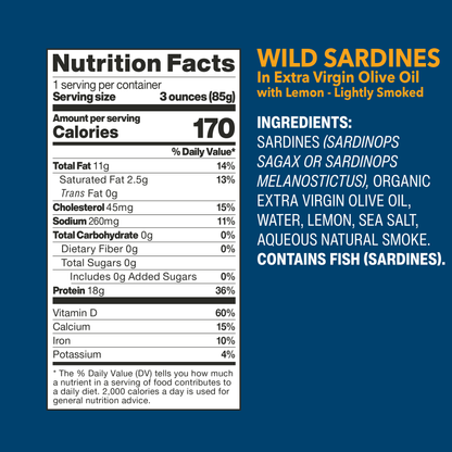 Wild Sardines In Extra Virgin Olive Oil with Lemon