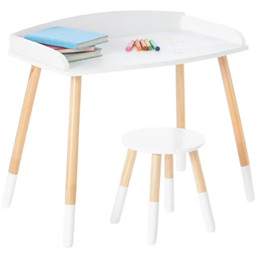 Modern Study Desk And Stool Set - White/Natural