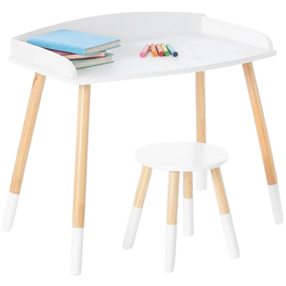 Modern Study Desk And Stool Set - White/Natural