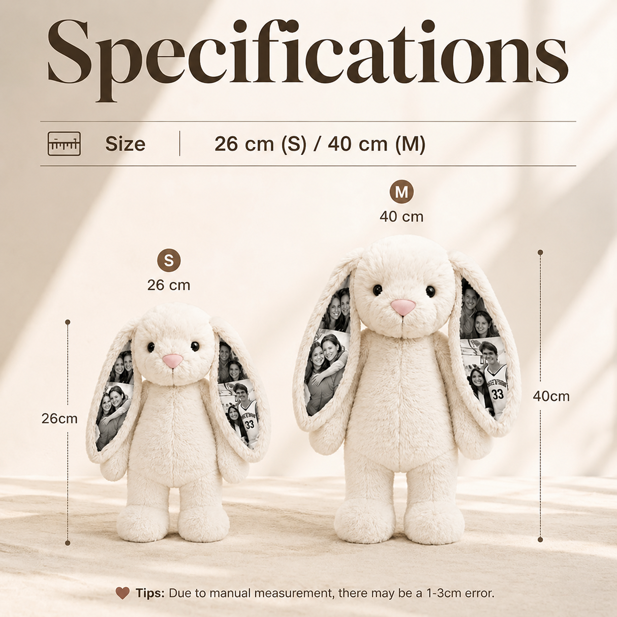 Custom Photo Bunny Plush – Personalized Hidden Ear Picture Bunny Gift for Couples Anniversary Gifts