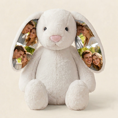 Custom Photo Bunny Plush – Personalized Hidden Ear Picture Bunny Gift for Couples Anniversary Gifts
