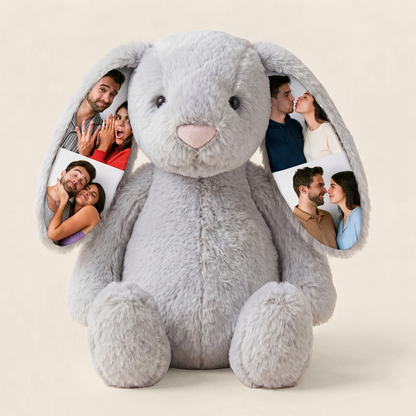 Custom Photo Bunny Plush – Personalized Hidden Ear Picture Bunny Gift for Couples Anniversary Gifts