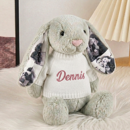Custom Photo Bunny Plush – Personalized Hidden Ear Picture Bunny Gift for Couples Anniversary Gifts