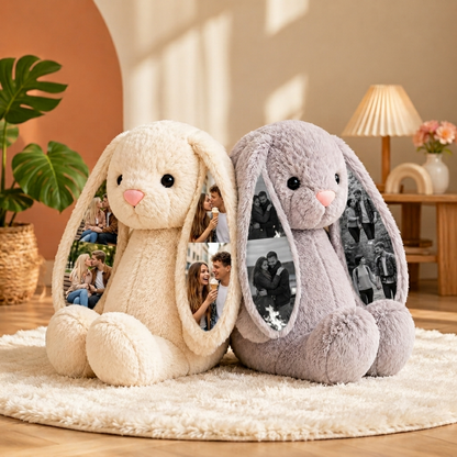Custom Photo Bunny Plush – Personalized Hidden Ear Picture Bunny Gift for Couples Anniversary Gifts