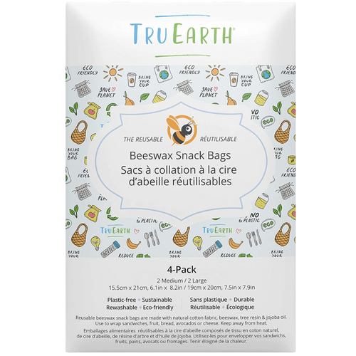 Beeswax Snack Bags 4 Pack - Contains 2 Medium & 2 Large Bags