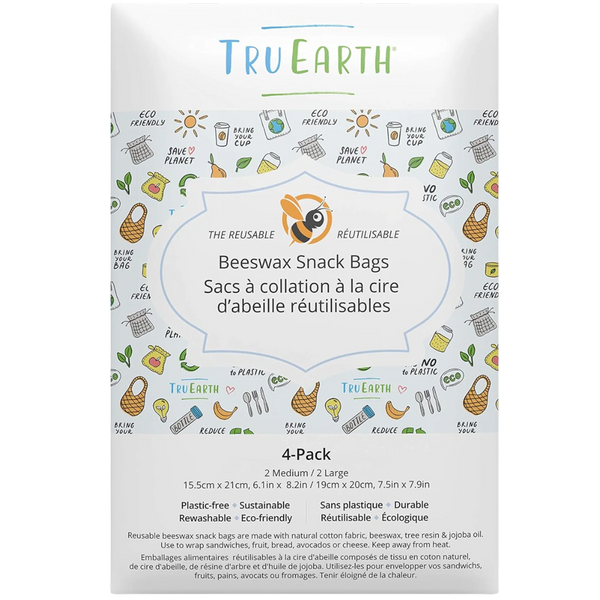 Beeswax Snack Bags 4 Pack - Contains 2 Medium & 2 Large Bags