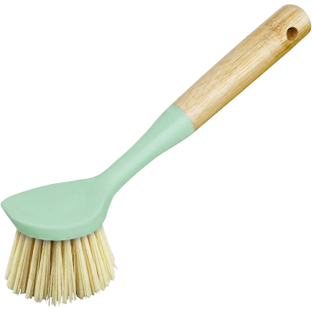Bamboo Long Handled Dish Brush With Scraper - Sage