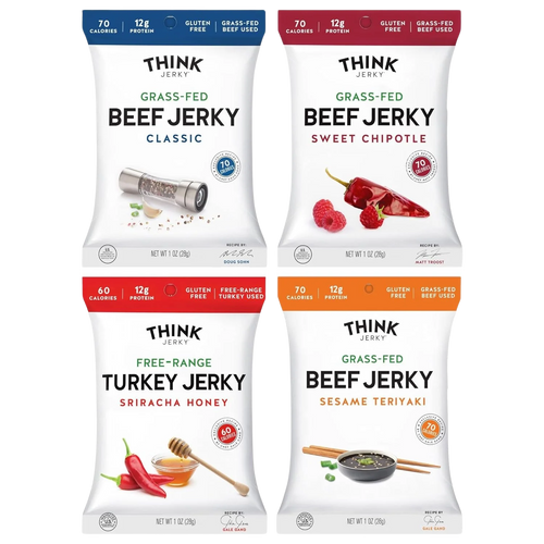 Beef and Turkey Jerky Variety, Original, Sweet Chipotle, Sriracha Honey (4 CT)