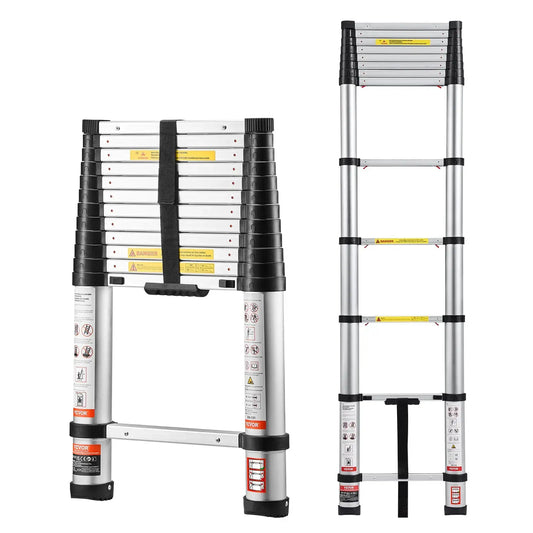VEVOR Telescoping Ladder, , Mutil-button Retraction Collapsible Extension Ladder, 400 LBS Capacity with Non-slip Feet, Portable Multi-purpose Compact Ladder for Home, RV, Loft, ANSI Liste  FathersDayGift