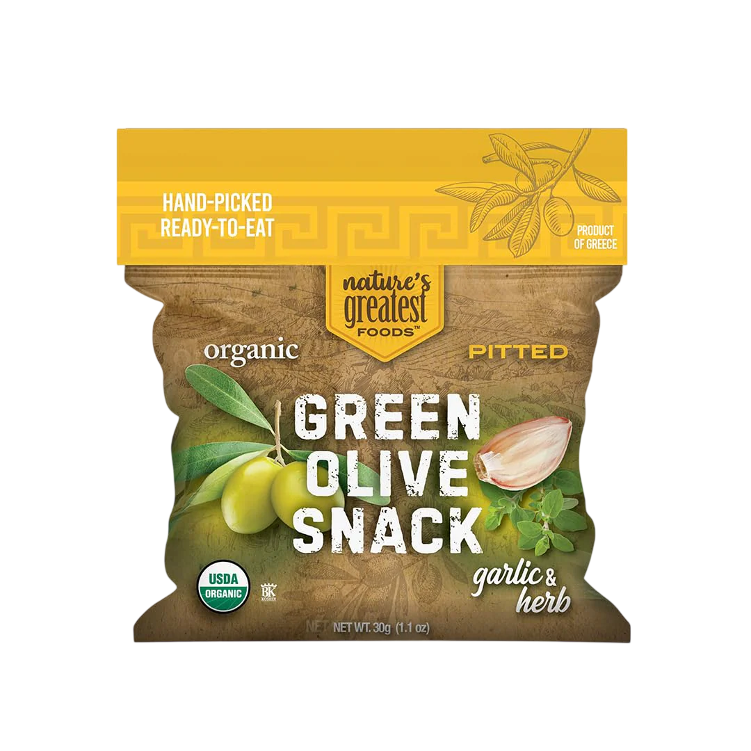 Organic Green Olives Garlic And Herb (24 Pack)