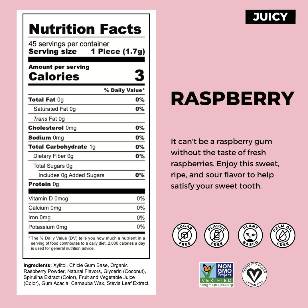 Raspberry Plant Based Gum (12 Pack)