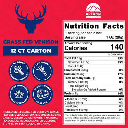 Bison and Venison Beef Sticks (12 Pack)