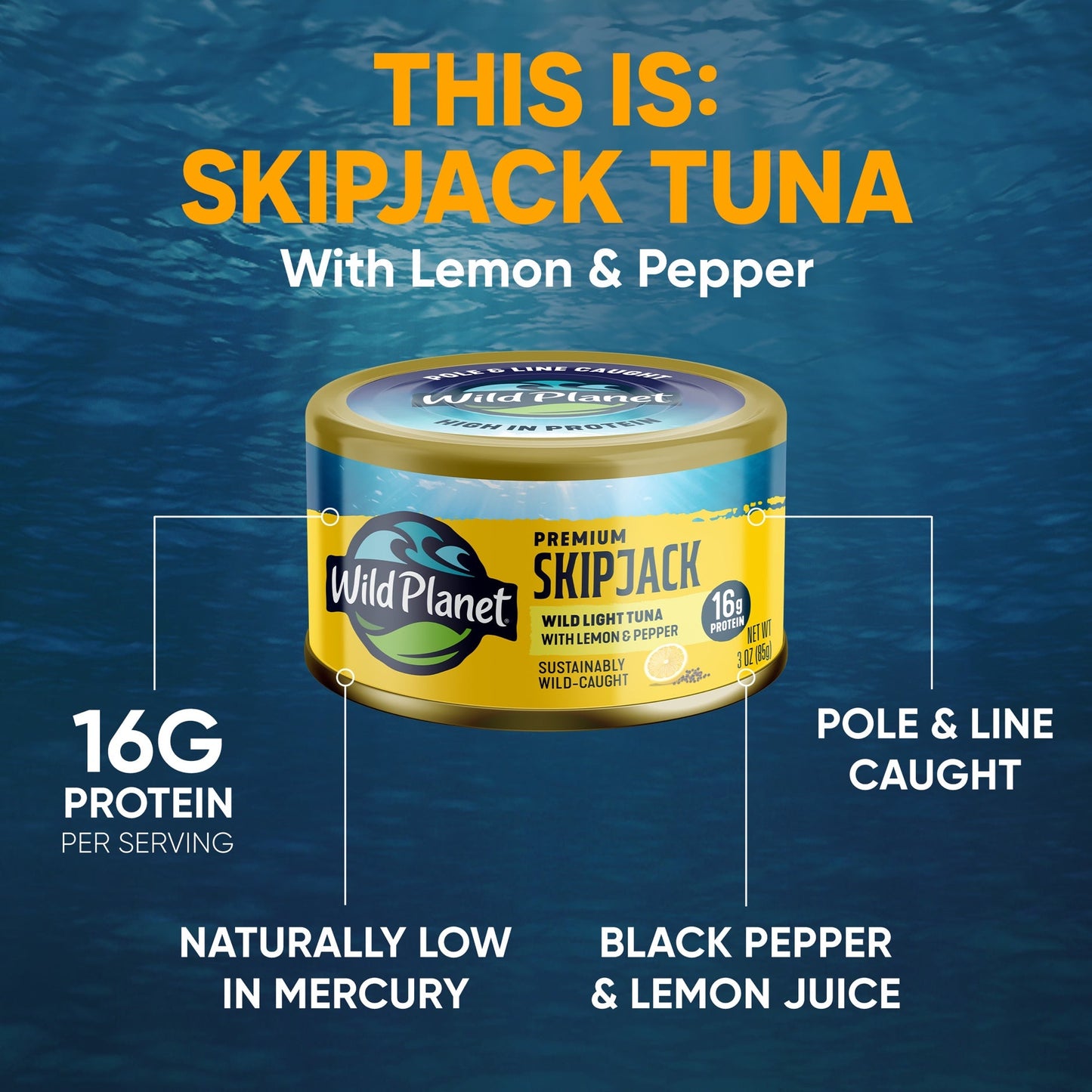 Premium Skipjack Wild Light Tuna with Lemon & Pepper