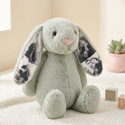 Custom Photo Bunny Plush – Personalized Hidden Ear Picture Bunny Gift for Couples Anniversary Gifts