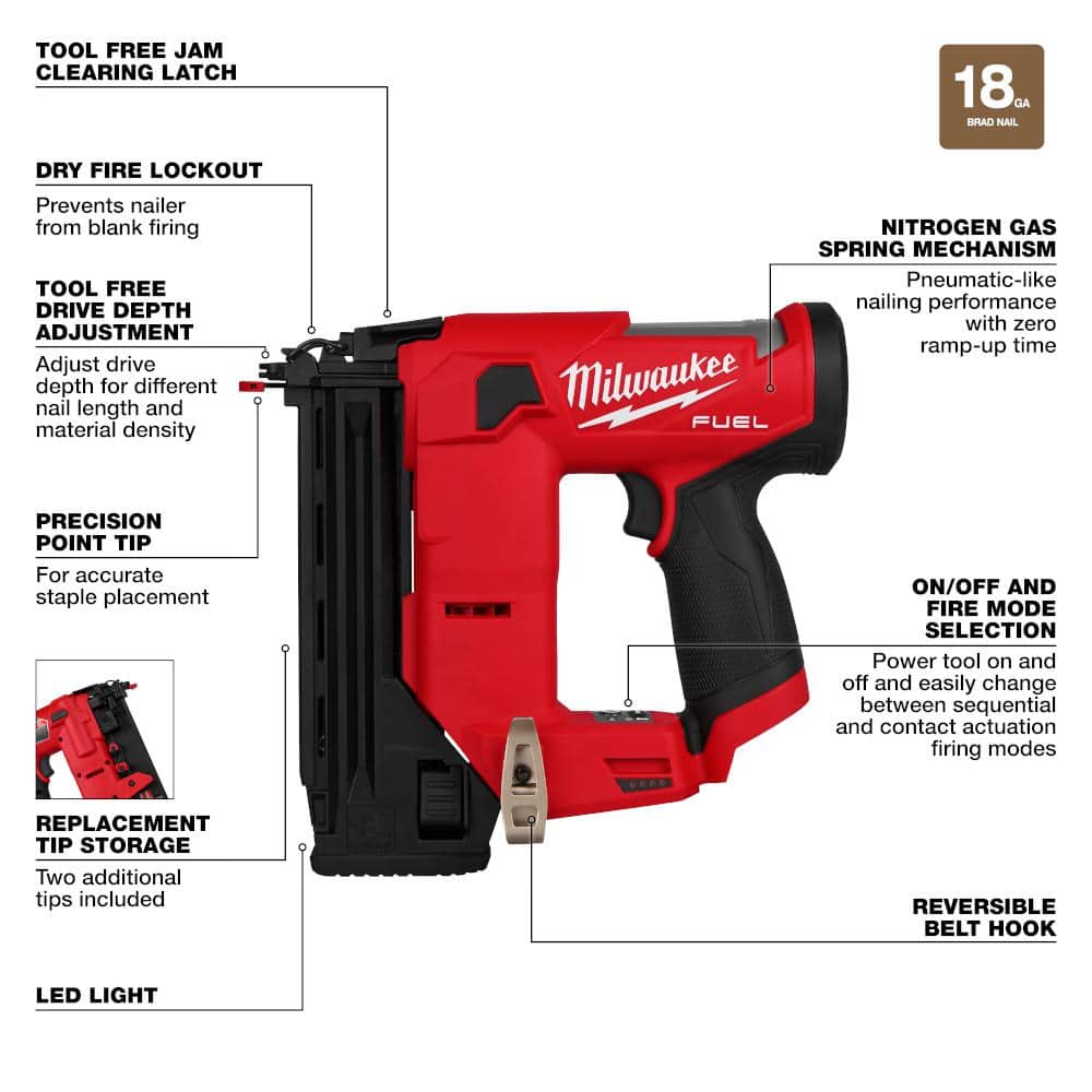 M12 FUEL 12-Volt Lithium-Ion Brushless Cordless 18-Gauge 1-1/2 in. Compact Brad Nailer (Tool Only)