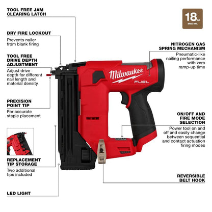 M12 FUEL 12-Volt Lithium-Ion Brushless Cordless 18-Gauge 1-1/2 in. Compact Brad Nailer (Tool Only)
