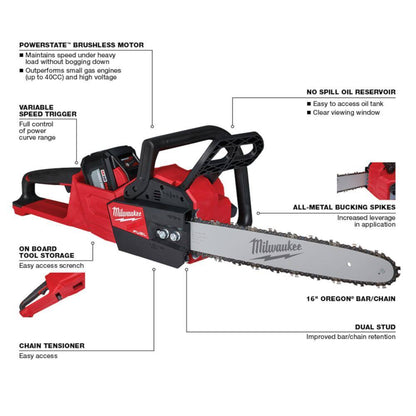 M18 FUEL 16 in. 18V Lithium-Ion Brushless Battery Chainsaw Kit with 12.0 Ah Battery and M18 Rapid Charger