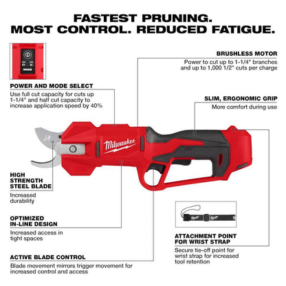 M12 12V Lithium-Ion Cordless Brushless Pruner Shears w/(2) 5.0 Ah High Output Battery, Charger