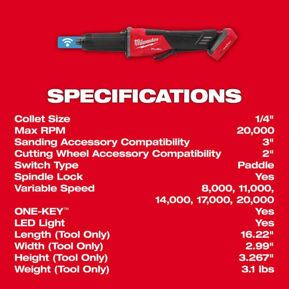 M18 FUEL 18V Lithium-Ion Brushless Cordless 2-3 in. Variable Speed Die Grinder Paddle Switch w/One-Key (Tool-Only)