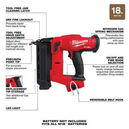 M18 FUEL Brushless Cordless 18-Gauge Brad Nailer w/M18 FUEL Brushless Cordless 15-Gauge Angled Finish Nailer