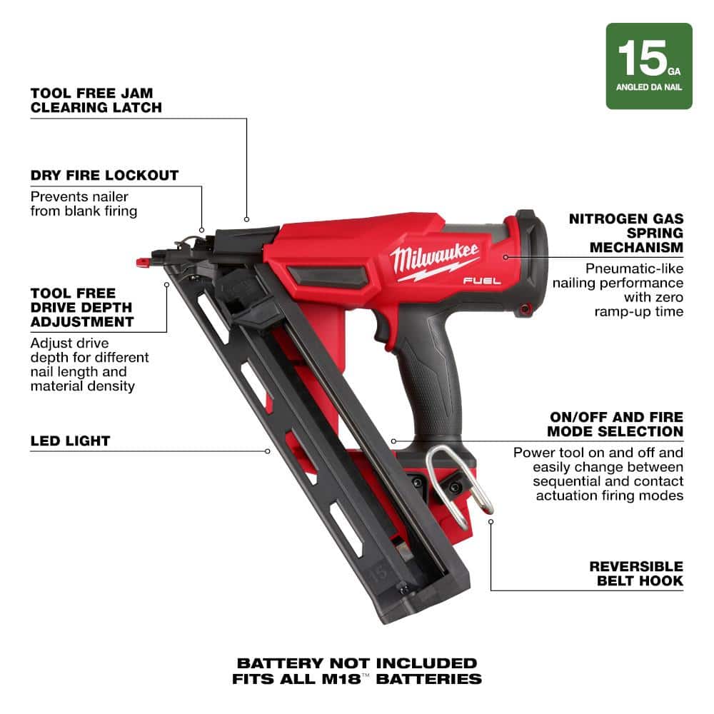 M18 FUEL Brushless Cordless 18-Gauge Brad Nailer w/M18 FUEL Brushless Cordless 15-Gauge Angled Finish Nailer