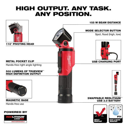 500 Lumens LED Pivoting REDLITHIUM USB Flashlight & 500 Lumens LED Pivoting REDLITHIUM USB Flashlight (2-Pack)
