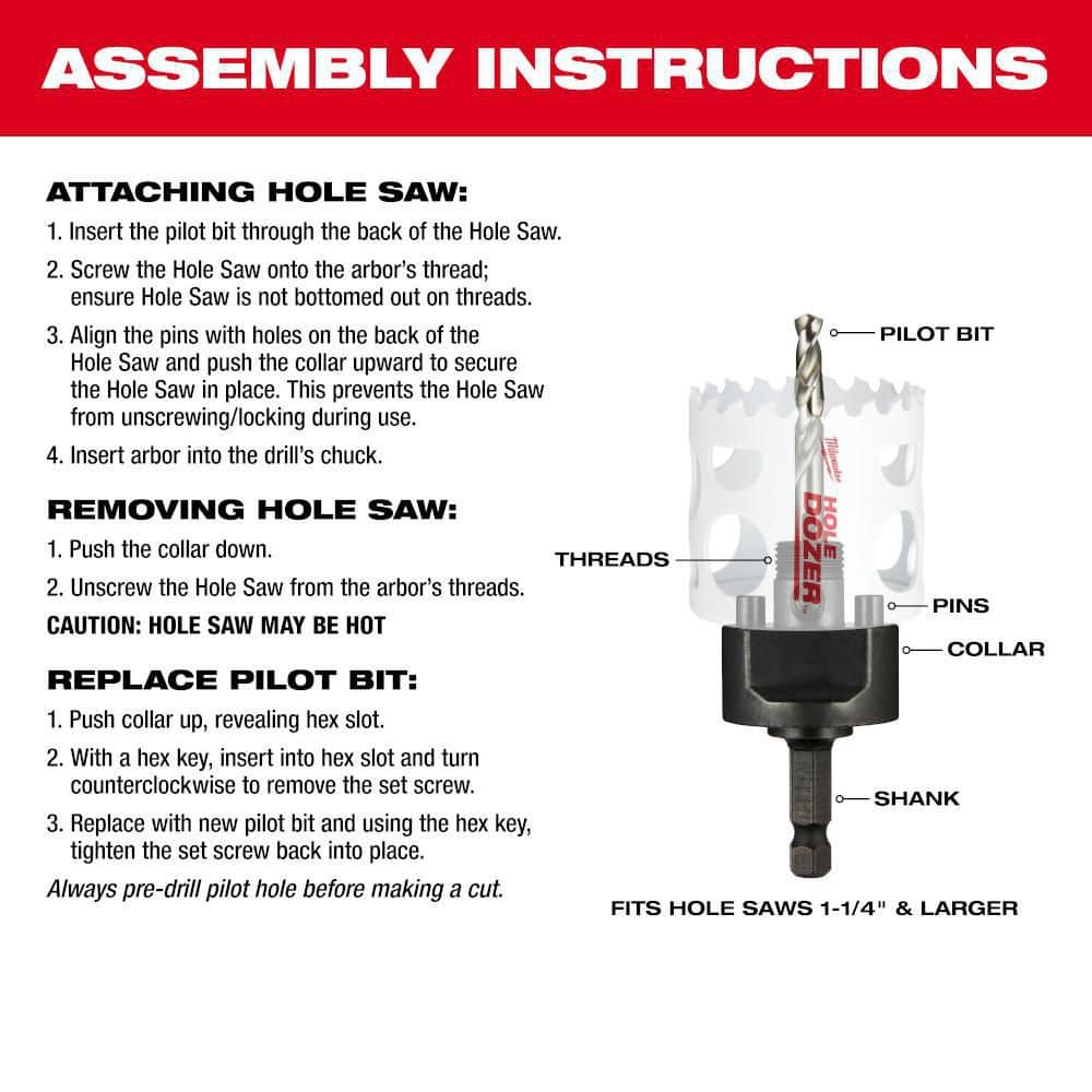 3/8 in. Quick Change Large Hole Saw Arbor W/ Pilot Drill Bit