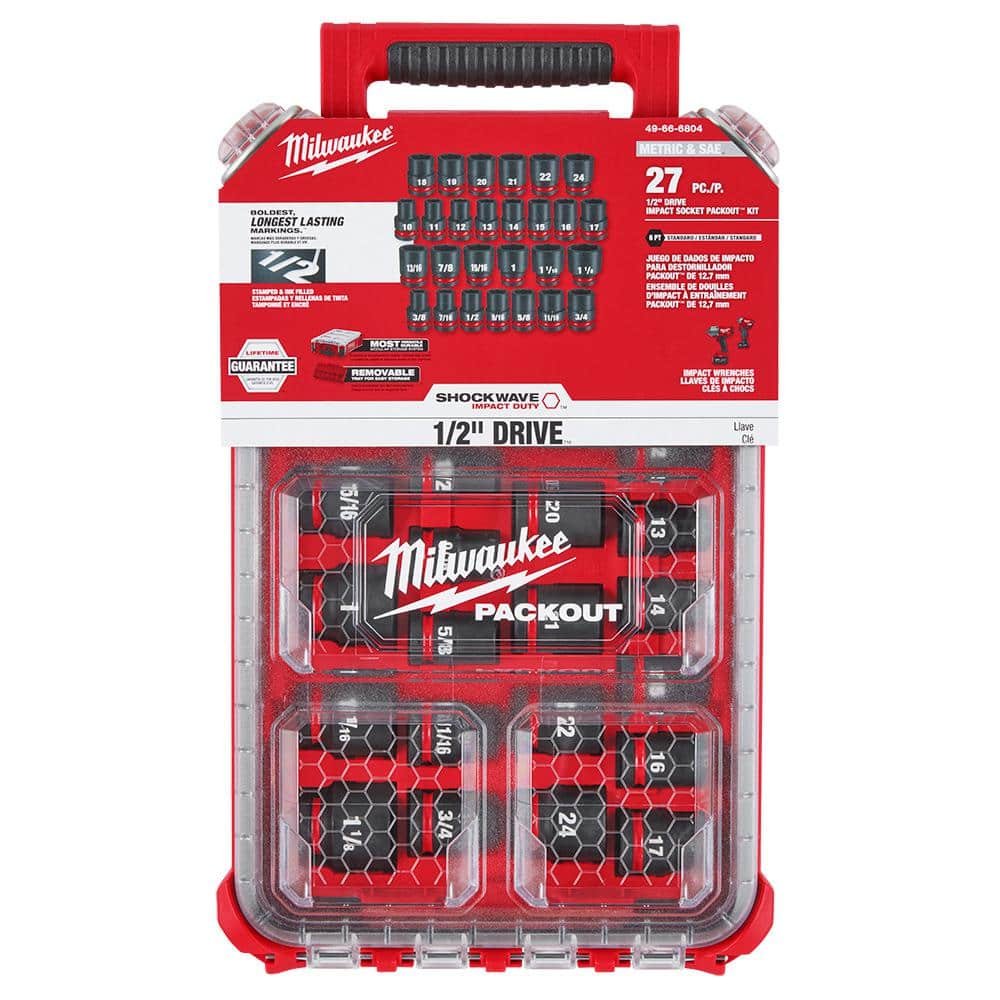 SHOCKWAVE Impact-Duty 1/2 in. Drive Metric and SAE Standard Impact PACKOUT Socket Set (27-Piece)