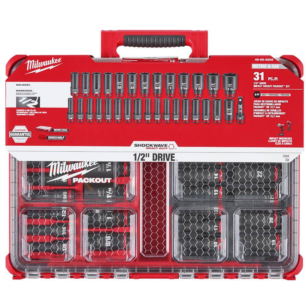 SHOCKWAVE Impact-Duty 1/2 in. Drive Metric and SAE Deep Well Impact PACKOUT Socket Set (31-Piece)