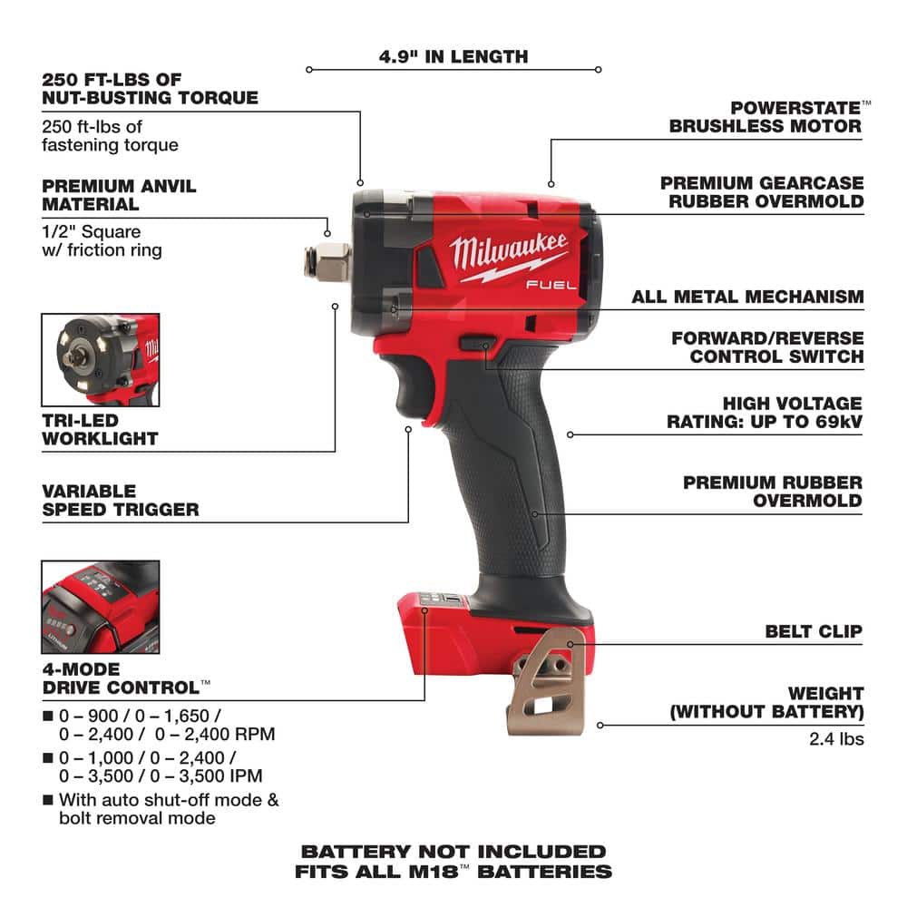 M18 FUEL GEN-3 18V Lithium-Ion Brushless Cordless 1/2 in. CP Impact Wrench w/Friction Ring w/5.0 ah Resistant Battery