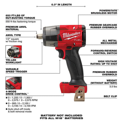 M18 FUEL GEN-2 18V Lithium-Ion Mid Torque Brushless Cordless 3/8 in. and 1/2 in Impact Wrench (2-Tool)
