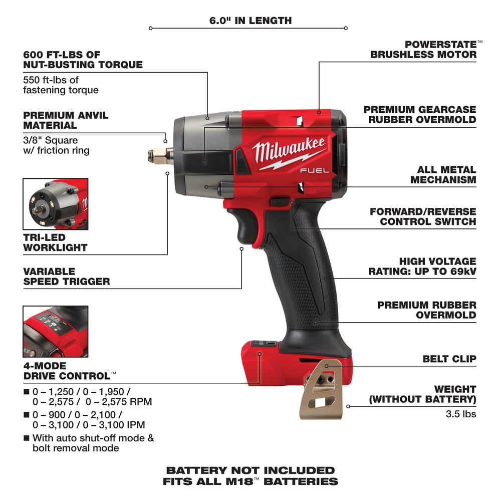 M18 FUEL GEN-2 18V Lithium-Ion Mid Torque Brushless Cordless 3/8 in. and 1/2 in Impact Wrench (2-Tool)