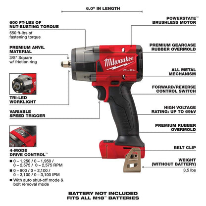 M18 FUEL GEN-2 18V Lithium-Ion Mid Torque Brushless Cordless 3/8 in. and 1/2 in Impact Wrench (2-Tool)