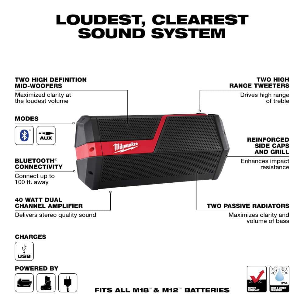 M18/M12 Lithium-Ion Cordless Wireless Jobsite Speaker
